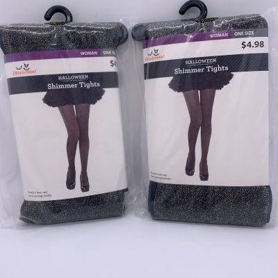 2 Brand New! Celebrate Woman one size Costume Fashion Black Shimmer Tights Gold