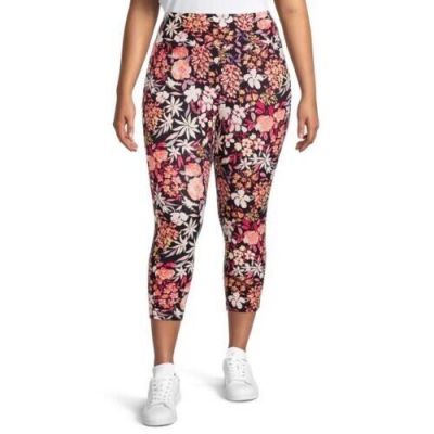 Terra & Sky  NEW?Woman's PLUS High rise Capri's size 0X~peach/black spike floral