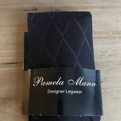Pamela Mann Designer Legwear Classic  Diamond Opaque Tights Black Made In Italy