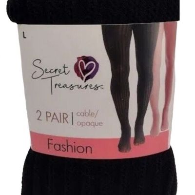 Secret Treasures Women's/Girls  black cable and mauve opaque 2pk tights. Zize L