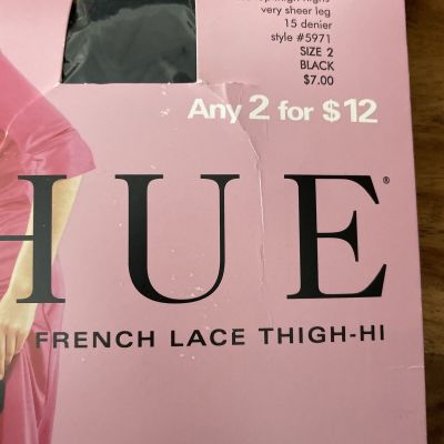 New Vintage Hue French Lace Top Thigh-Hi  Stockings sz 1 Black 5971 15 denier