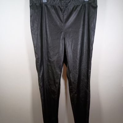 H&M Womens Faux Leather Stretch Waist Black Leggings Raw Hem Glam Size XXL