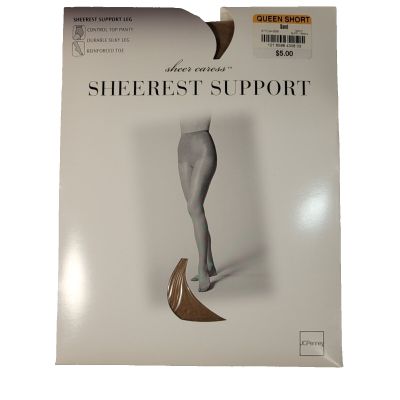 Sheerest Support Sheer Caress Pantyhose Control Top Sand Queen Short JC Penny