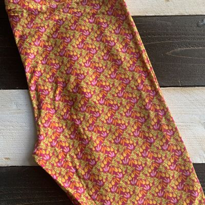 New Lularoe Tall & Curvy Leggings tc Floral Flowers Orange Pink Bright Summer