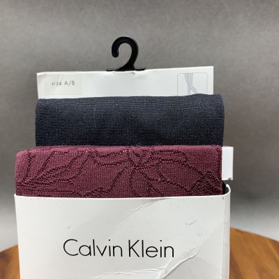 Calvin Klein Womens Tights Small AB Black Burgundy Patterned 2 Pair Microfiber