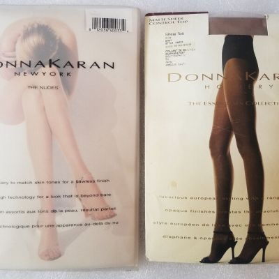 DONNA KARAN lot of 2 CONTROL TOP pantyhose ESSENTIAL 0A033 and NUDES A05 size S