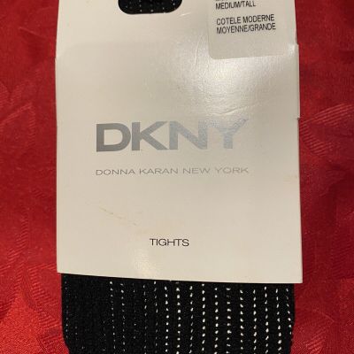 New DKNY Black Modern Rib Tights Medium Tall 0A942 Italy