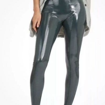 SPANX Faux Patent Leather Liquid Gloss LEGGINGS-20301T-Deep Green-Size XS