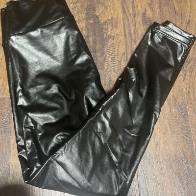 Faux Leather Spanx Style Black Moto Leggings Small