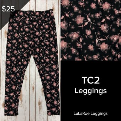 LuLaRoe NEW Leggings TC2 (Tall & Curvy 2) Buttery Soft Sz 18+ Floral Black