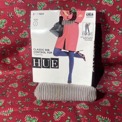 HUE CLASSIC RIB CONTROL TOP TIGHTS SIZE 2 PUTTY