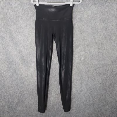Spanx Faux Leather Legging Medium Black Mid Waist Shaping Tummy Control Coated