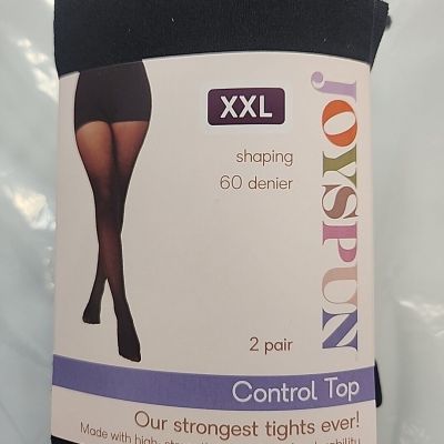 Joyspun Women's Shaping Tights Control Top, 2-Pack, Size XXL, Black