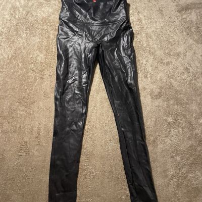 Spanx Leggings Womens Sz Medium Faux Leather 2437 Pants Stretch Black High Rise