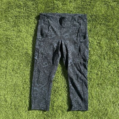 Lululemon Pants Womens 10 Black Blue Allover Floral Print Cropped Leggings