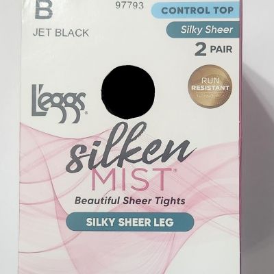 L'eggs Control Top Silken Mist Silky Sheer Tights - 2 Pair - Size B - Jet Black