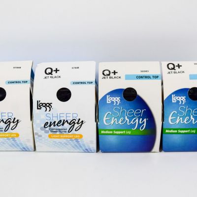 4 L'eggs Control Top Sheer Energy JET BLACK 2Medium/2Light Support Tight Size Q+