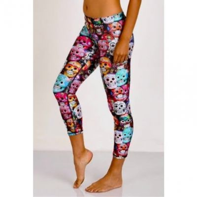 Terez Leggings Dia de los Muertos Capri Bright Skulls Made New York Size Medium