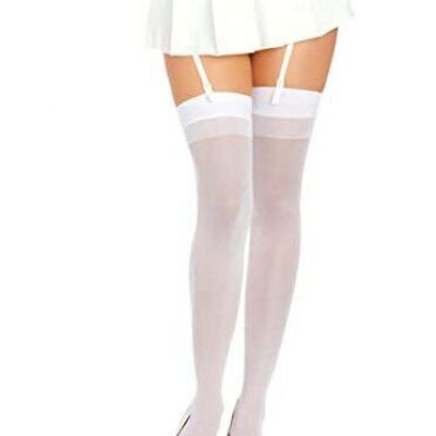Women's Thigh-high Stockings with Back Seam One Size White
