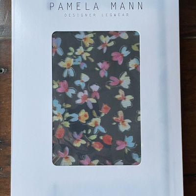 NEW Pamela Mann Designer Legwear Blue Floral Patterned Tights Made In Italy????????