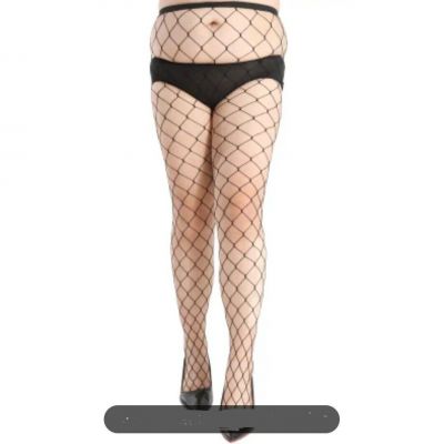 Plus Size Black Stretch Fishnet High Waisted Tights One Size