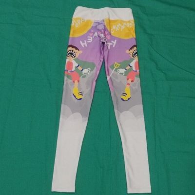 Women's XS NWOT Full Length Leggings Athletic Pants Shiny White Pop Art Comic