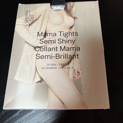 H&M Mama Tights Maternity Large Beige Semi Shiny 2 Pair Reinforced Toe NEW