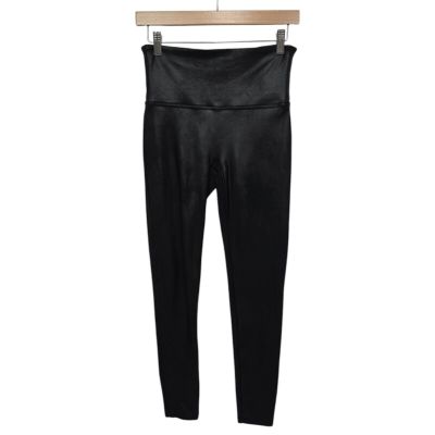 SPANX Black Faux Leather Compression Shaping Leggings Size Large