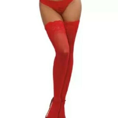 Dreamgirl Women's Thigh Highs Red One Size Sheer Stay Up Lace Top