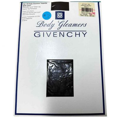 VTG Givenchy Body Gleamers Control Top Panty Hose Sheer Leg Sandal Toe Black