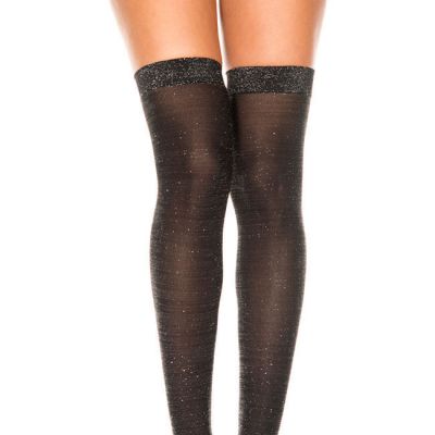 GALLERY THIGH HIgh  STOCKINGS BLACK & SILVER  L Stay ups LARGE Over the KNEE NWT