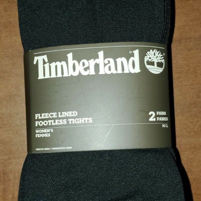 Timberland Fleece Lined Footless Tights Black Womens Size M/L NWT 2 Pairs