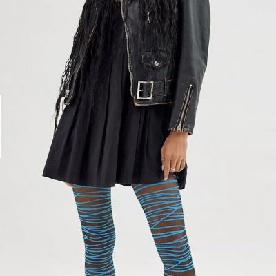 Urban Outfitters Lots Of Lines Tights Size Med/Large Black And Blue.