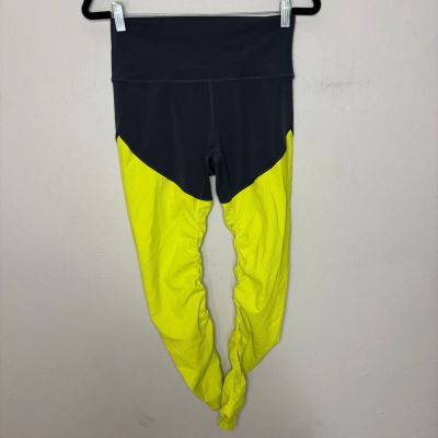 Zyia Active Leggings Womens 6-8 Grey Neon Yellow Ruched Running Bright Athletic