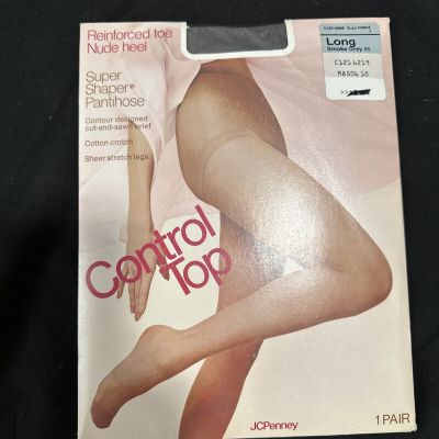 New: JCPenney Control Top Super Shaper Pantyhose Long: Smoke Grey 85 - Nude Heel