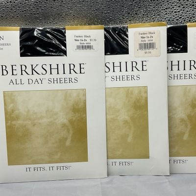 3 Pairs Berkshire Hosiery All Day Sheers Queen Fantasy Black 1X-2X (Up To 240lbs
