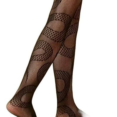 Black Full Stockings Snake Fishnet Design Goth Girl Dark Indie Sleaze Sexy OSFM