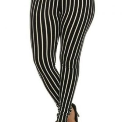 Extra Plus Size Black and White Vertical Pinstripe Leggings