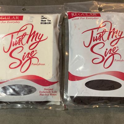 Lot of 2 Leggs Just My Size Pantyhose 3X Control Top COFFEE Sheer Toe NEW 81328