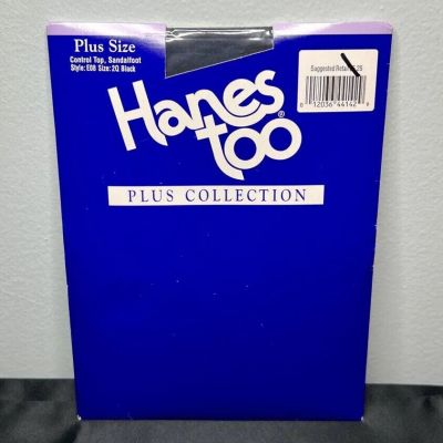 Vtg Hanes Too Plus Size Sheer Pantyhose Control Top Sandalfoot E08 Black Size 2Q
