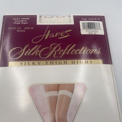 Hanes Women's Silk Reflections Thigh-High Stockings Vtg White Sandalfoot Sz EF