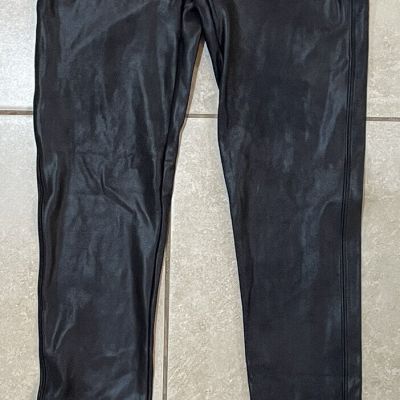 NWOT W's SPANX Faux Leather Black Leggings SMALL Petite 25