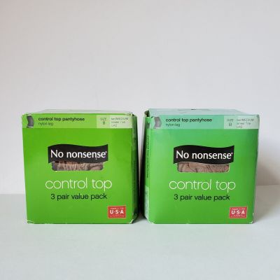 6 Pair No Nonsense Control Top Pantyhose Size B Tan Medium UA2 Sheer Toe 2013 *
