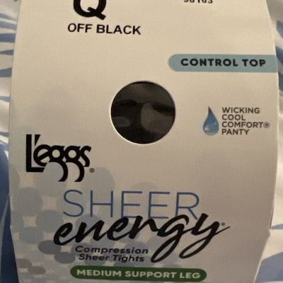 L'eggs Sheer Energy Control Top Sheer Tights Medium Support Off Black Size Q New