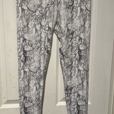 Peony White Floral Yoga Workout Leggings Pants Small