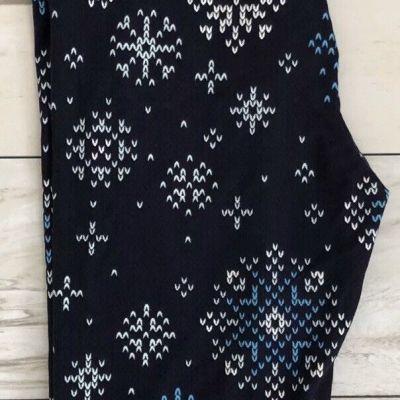 LuLaRoe Leggings OS Navy Blue w/ White Teal Winter Snowflakes Merry & Bright