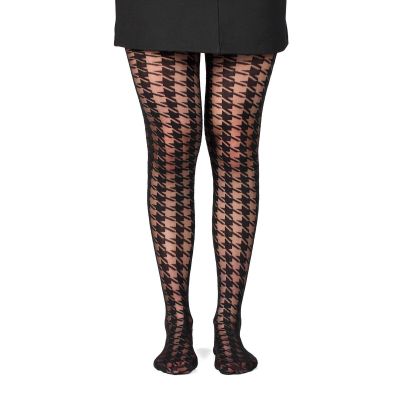 Fil de Jour France Fashion Tights 30 Denier, Houndstooth, S/M Made in Italy