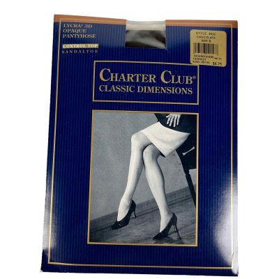 Charter Club Lycra 3D Opaque Pantyhose Control Top Sandal Toe Chocolate Size B