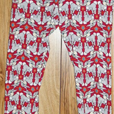 Lularoe One Size Leggings Bright Red Background Thumper Gray Rabbit Bunny