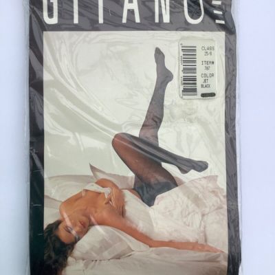 Vintage 80’s Gitano Chantily Lace Sheer - Jet Black Textured Nylon Tights Size B